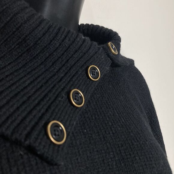 St John Sweater Womens Large Black Gold Crop Wool Blend Buttons Shawl Collar Lux - Picture 9 of 13